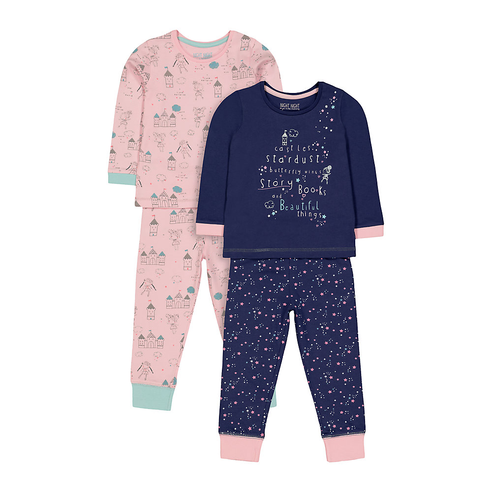 ชุดนอนเด็กผู้หญิง mothercare pink and navy princess castle pyjamas - 2 pack TC791