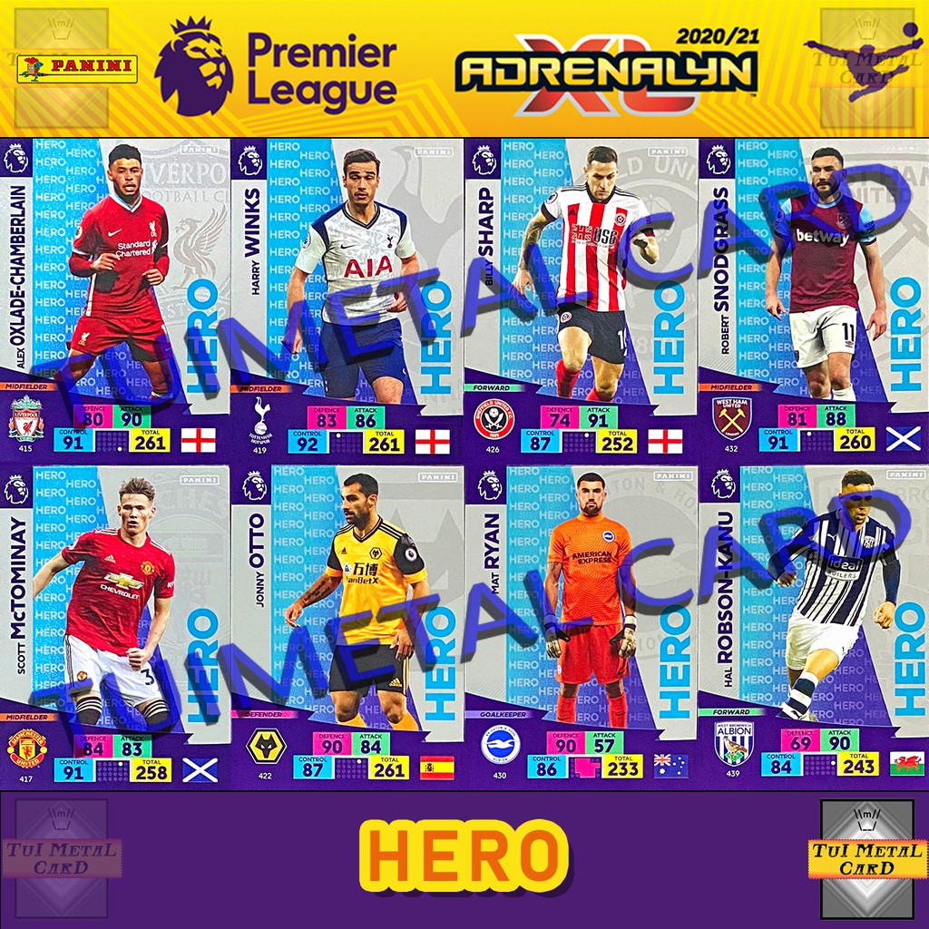 hot PANINI PREMIER UE 22-21 ADRENALYN XL: HERO การ์ดสะสมฟุตบอล Football Trading Card