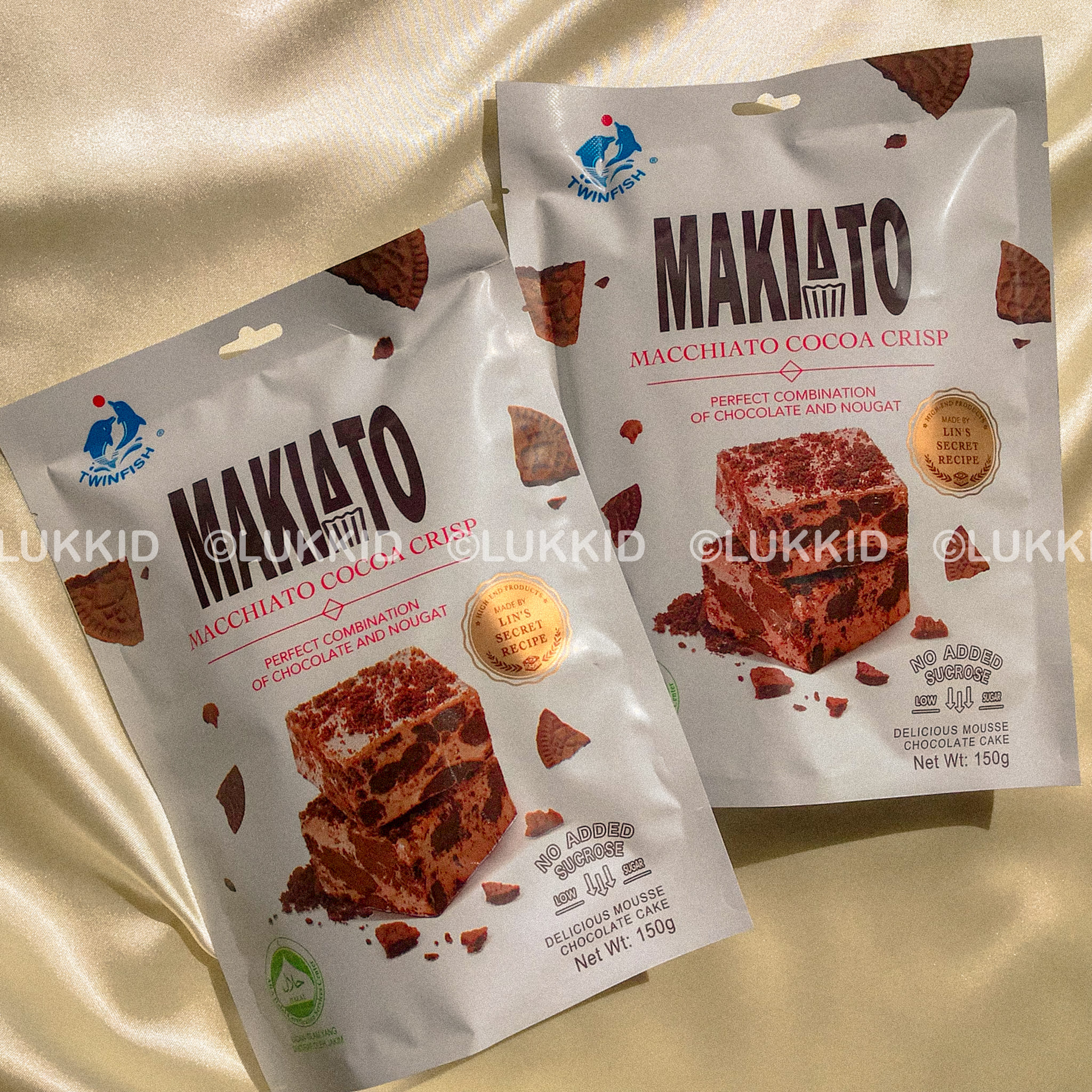 Twinfish/MaiDeHao: Makiato Macchiato Cocoa/Strawberry Crisp นูแก็ตบิสกิตกรอบ โกโก้มัคคิอาโต (1 ห่อ)