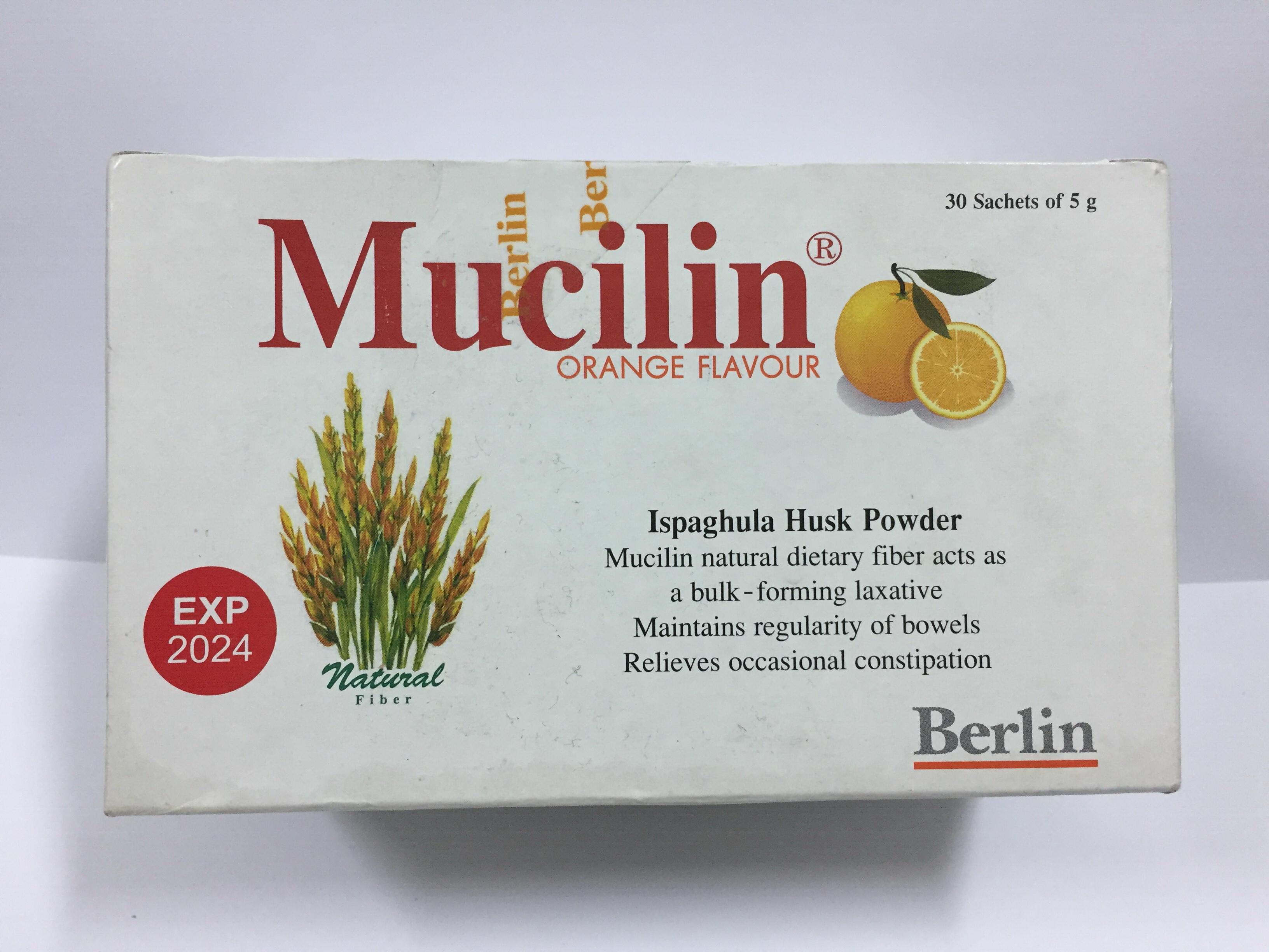 Mucilin Orange Flavour, Natural Dietary Fiber, 30 Sachets of 5g