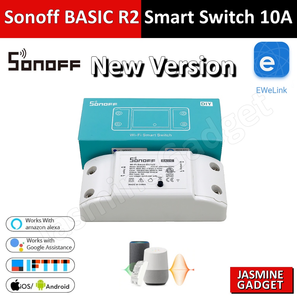 Sonoff Basic R2 (NEW VERSION) Switch สวิตช์สั่งเปิดปิดผ่าน Internet & WIFI ทำงานร่วมกับ Alexa ได้ Smart Home 10A/ 2200W Automation Module Timer DIY Wireless Switch, Remote Controller Via IOS Android [มีประกัน]