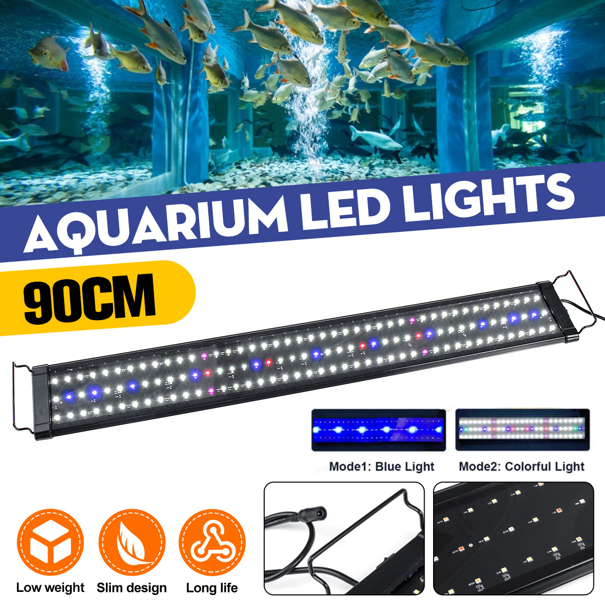 โคมไฟตู้ปลา 90 เซนติเมตรพิพิธภัณฑ์สัตว์น้ำเต็มสเปกตรัมไฟ LED พืชปลาโคมไฟแสงธรรมชาติ