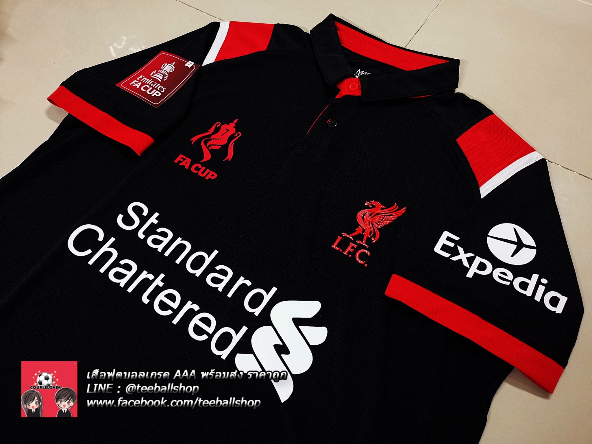เสื้อฟุตบอล โปโลสีดำแดงแขนสโลป ลิเวอร์พูล ปี 2020/21 Liverpool Polo Black 2020/21 (AAA)