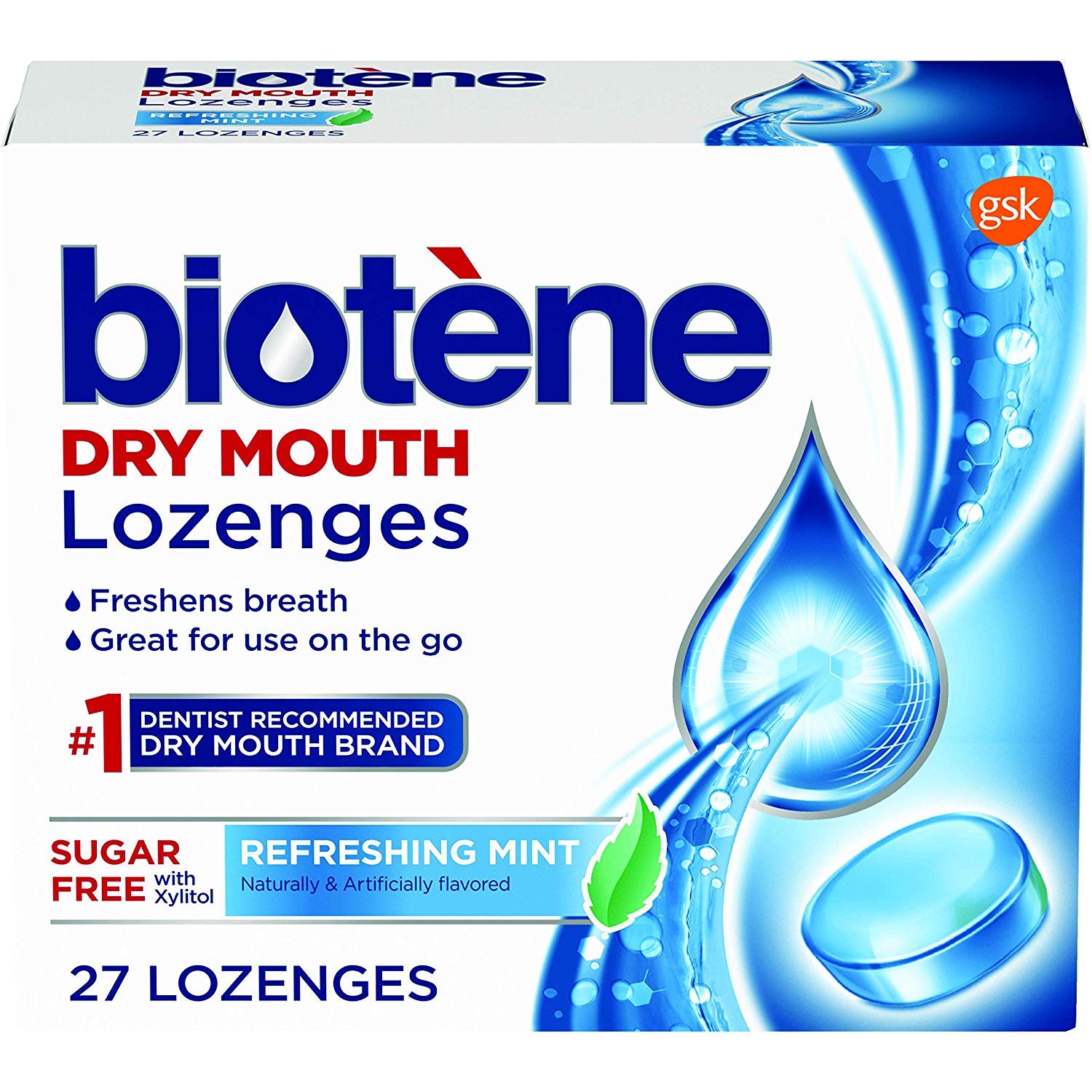 ลูกอมชุ่มปาก Biotene สำหรับท่านที่ปากแห้งน้ำลายน้อย กล่องบรรจุ 27 เม็ด