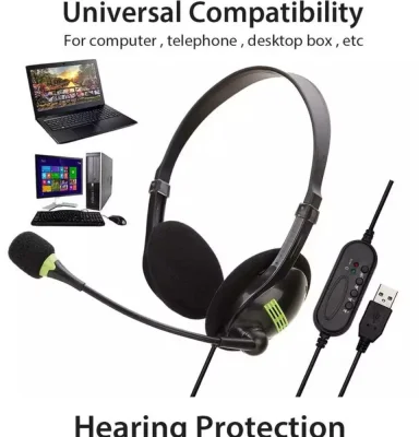 【เรือจากประเทศไทย/COD】ชุดหูฟัง USB สำหรับการศึกษาในบ้านการตัดเสียงรบกวนการควบคุมในสายไมค์ปิดเสียงระดับโฮมออฟฟิศการโทร Win7 Win10 Mac Study Earphone