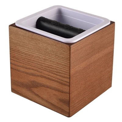 Espresso Coffee Knock Box Wooden Coffee Grind Knock Box Espresso Dump Bin Solid Wood Base Durable Wood Color