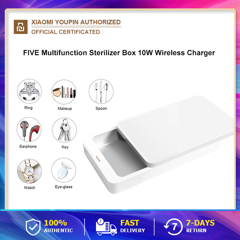 FIVE sterilization box+ การชาร์จแบบไร้สาย (โดยใช้ลูกปัดโคมไฟของ Philips) สามารถทำความสะอาดไวรัสได้ 99.99% แปรงแต่งหน้า/หูฟัง/หน้ากากใช้สำหรับฆ่าเชื้อ