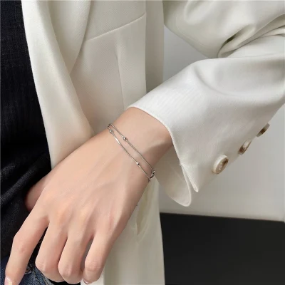 New Fashion Double layer Streetwear bracelet Silver Color Bead Chain For Women Goth Bracelet Chain On The Hand Jewelry 2021 Kpop