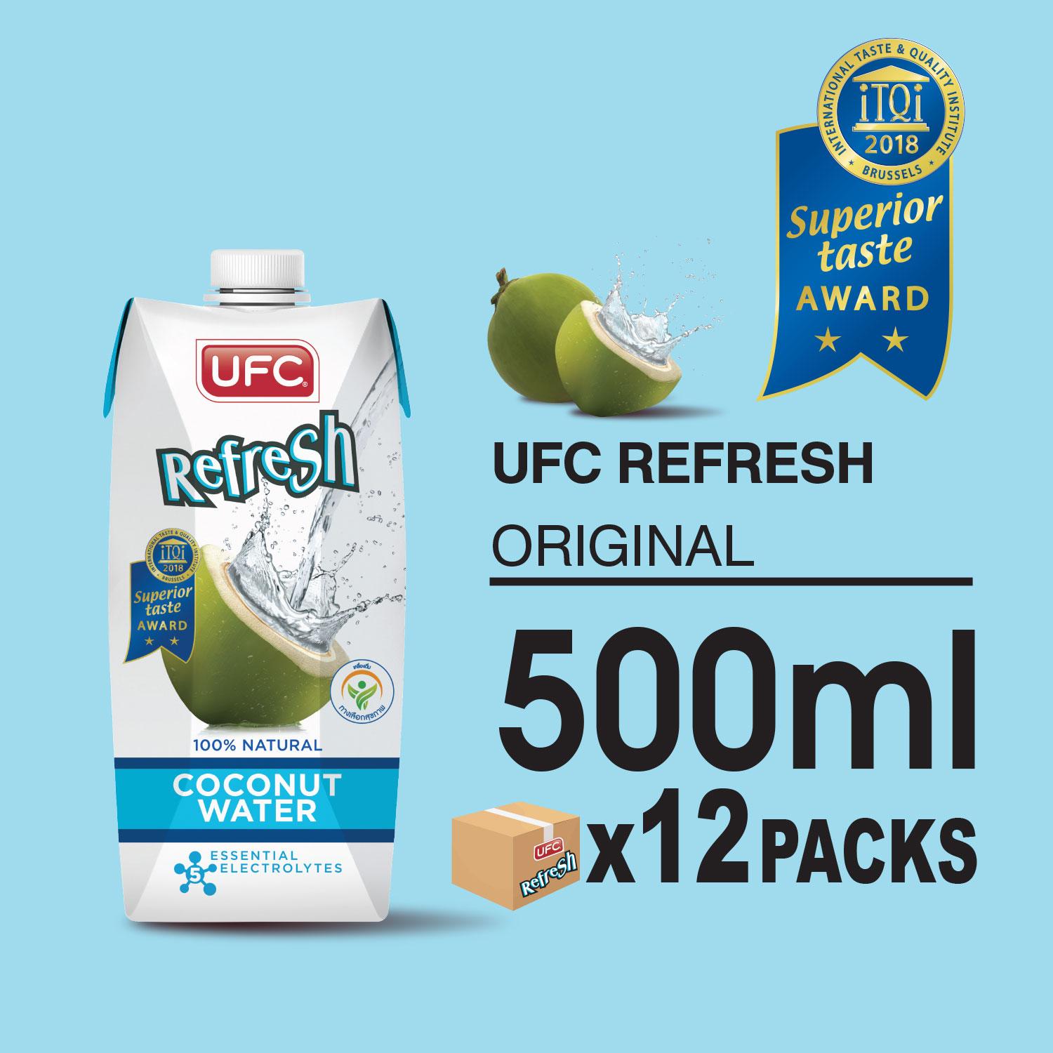 UFC Refresh Coconut Water –Original ยูเอฟซี รีเฟรช น้ำมะพร้าว 100P0 มิลลิลิตร x 12 กล่อง