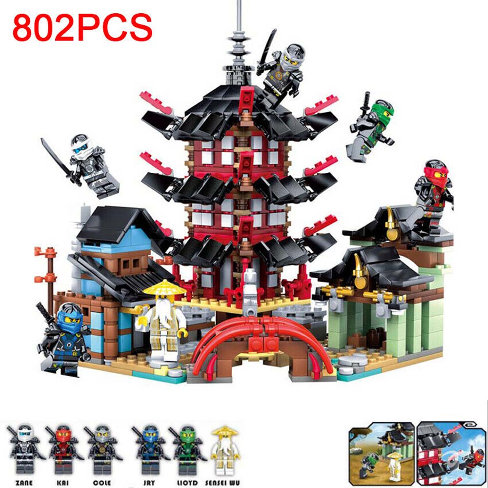 802pcs Ninjago Temple มินิฟิกเกอร์สำหรับ Kai Lloyd Wu Building Blocks Toys