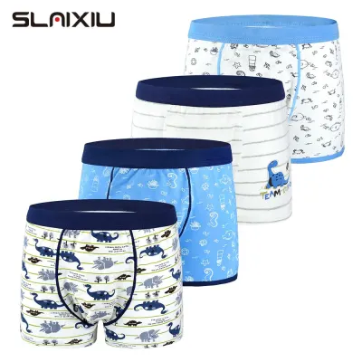 SLAIXIU 4-Pack Boys Boxer Cotton Kids Underwear Cartton Dinosaur Teenager Boy Briefs for 2-12 Years Children Boy Shorts