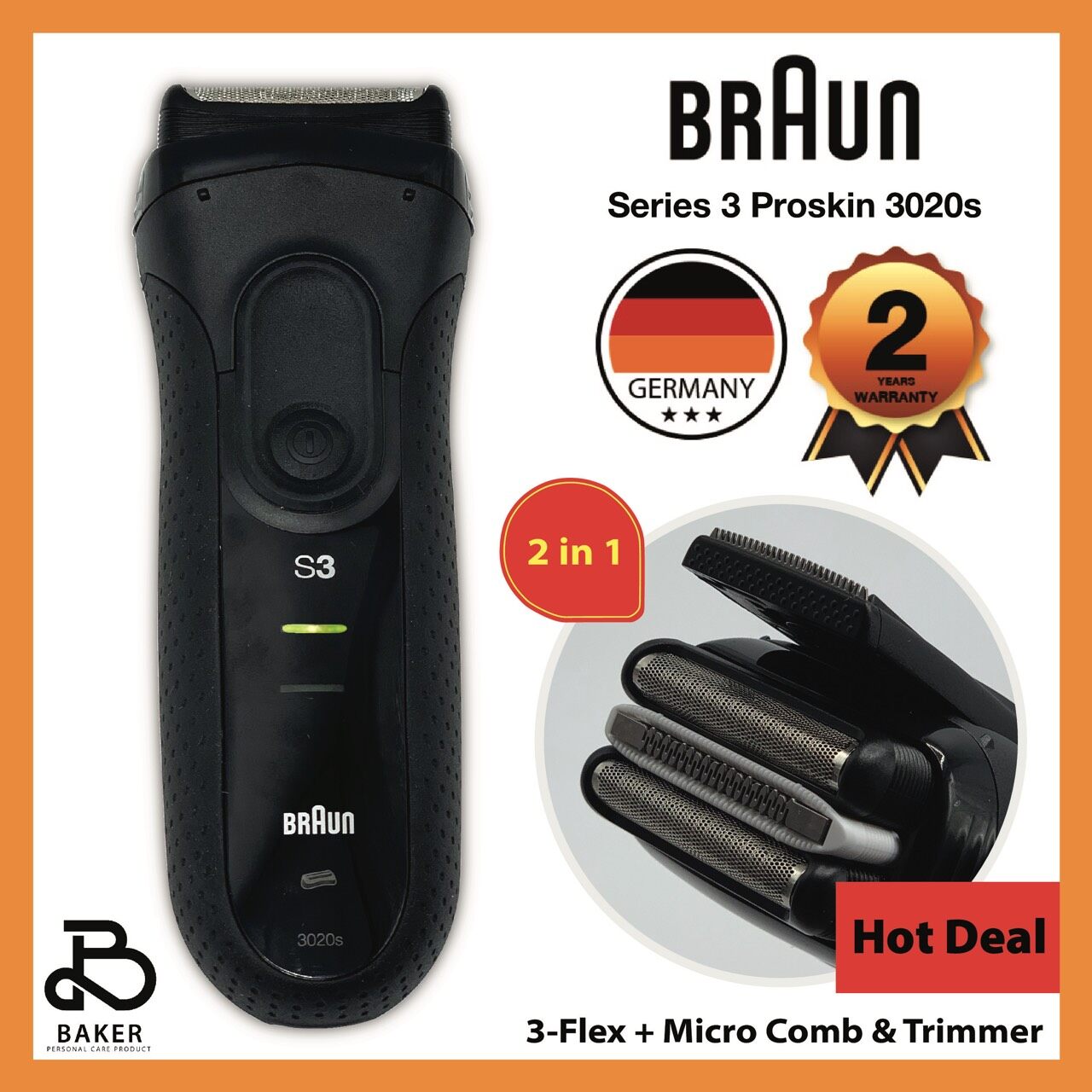 Braun Shaver Series 3 3020s เครื่องโกนหนวดไฟฟ้าบราวน์รุ่น 3020s