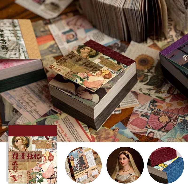 Vepoty 12 Sheets Scrapbooking Paper Pad Vintage Journaling Craft Paper Background Art Paper Diy Decorative Card Making Supplies