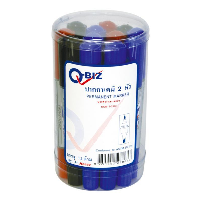 Writing Q-BIZ ปากกาเคมี 2 หัว (คละสี) แพ็คละ 12 แท่ง อุปกรณ์การเขียน เขียนอักษร ฝึกทักษะการใช้มือ