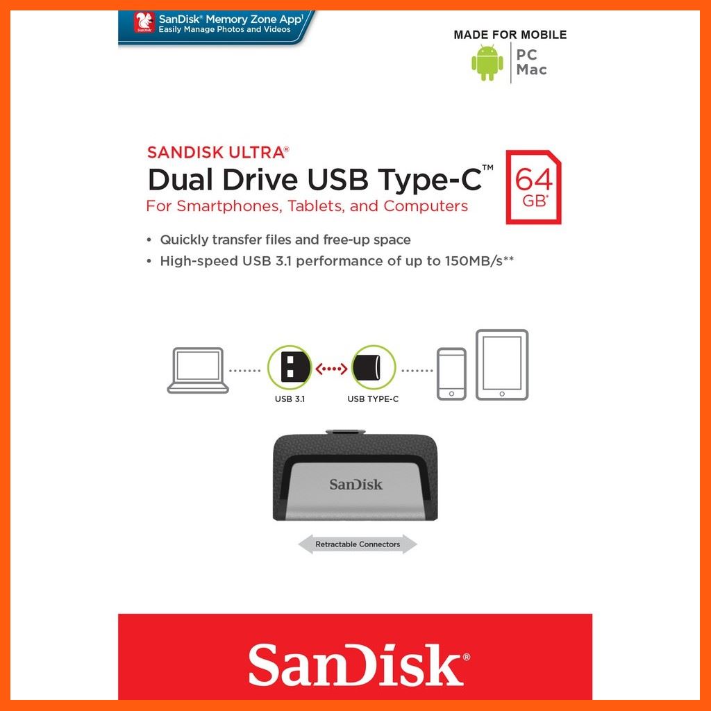 ✨✨#BEST SELLER🎉🎉 SanDisk Ultra Dual Drive USB Type-C 64GB (SDDDC2-064G-G46) อุปกรณ์จัดเก็บข้อมูล (STORAGE & MEMORY CARD ) STORAGE MEMORY CARD อุปกรณ์จัดเก็บข้อมูล Memory Card เม็มโมรี่การ์ด Compact Flash
