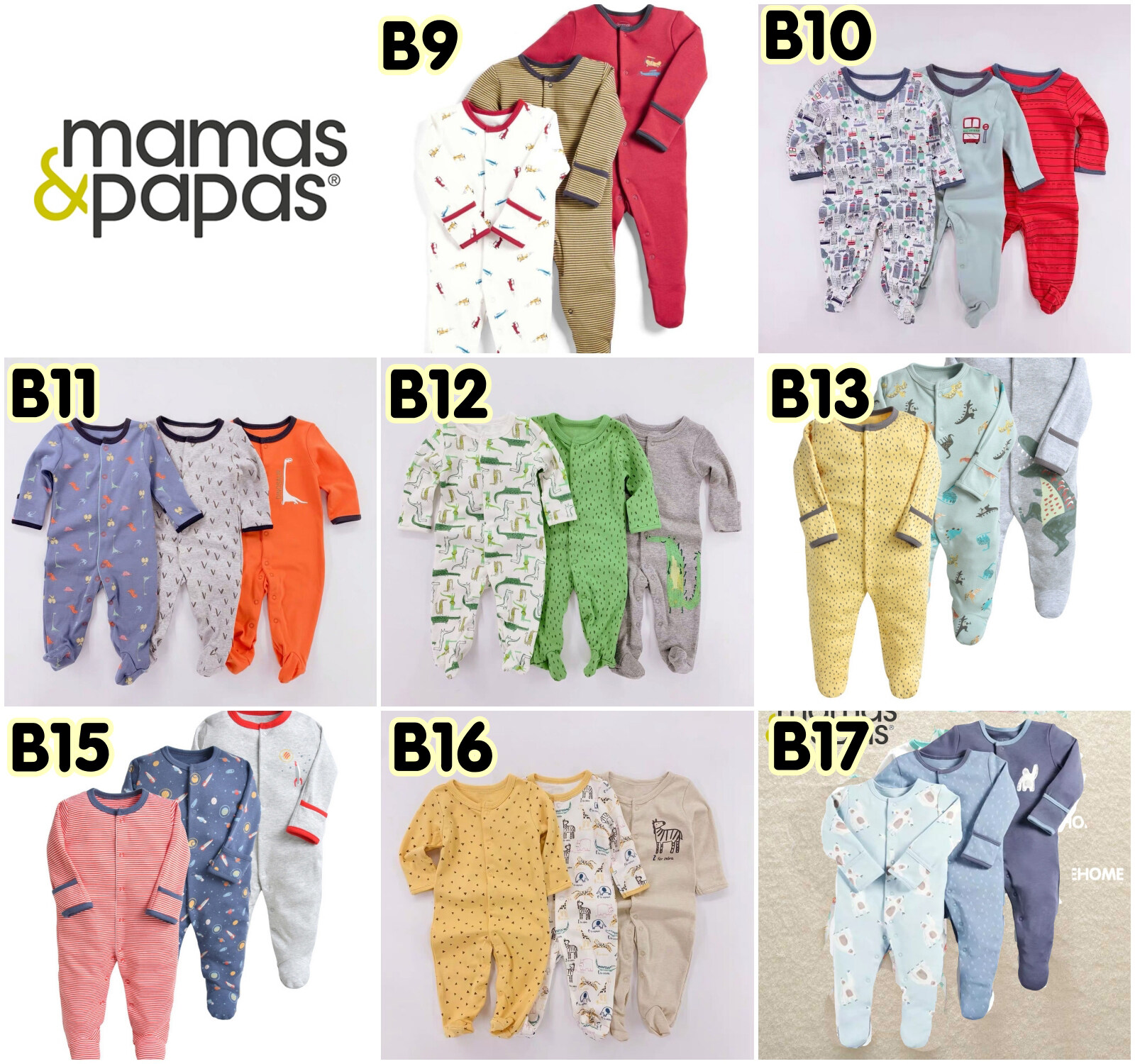 Mamas&papas ชุดคลุมเท้า ชุดนอนเด็ก ชุดหมี ชุดเด็กแรกเกิด เสื้อผ้าเด็ก บอดี้สูท(เซ็ต 3ตัว)