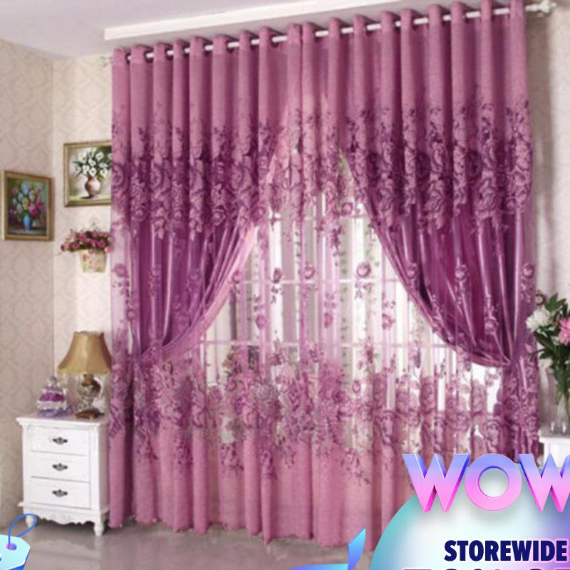 Free shipping รูปแบบ Peony ยุโรปผ้าม่านใยสังเคราะห์ Tulle ม่านแขวน Home Decor [Suggest buy above 2pcs]