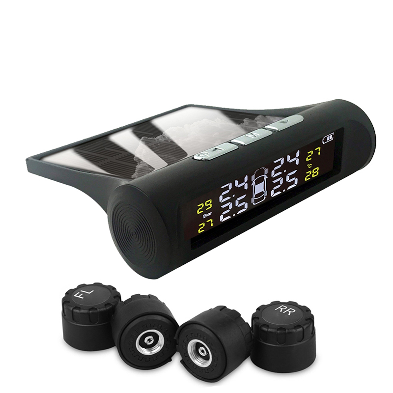 Solar Tpms Car Tire Pressure Alarm Monitoring System 4 External Automatic Alarm System Tire Pressure Temperature Warning
