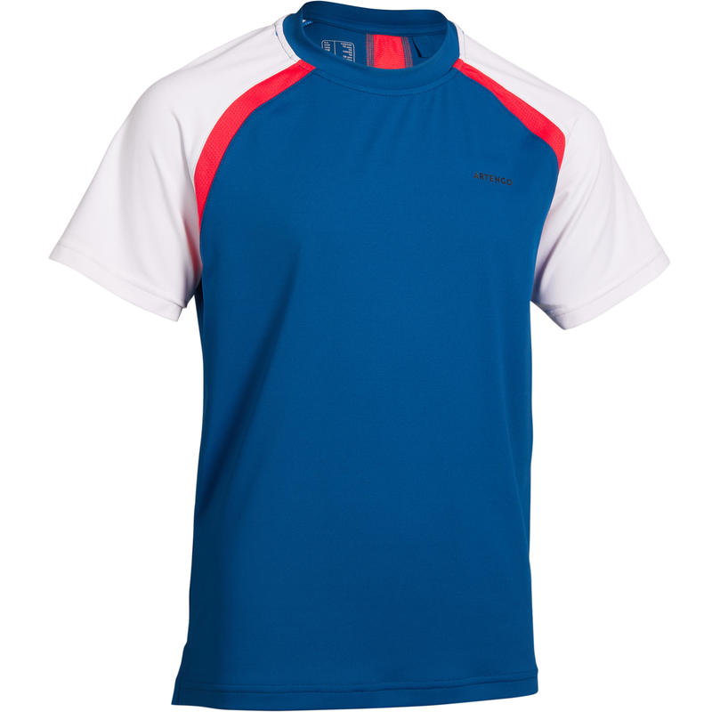 เสื้อยืดสำหรับเด็กรุ่น 500 (สีฟ้า/แดง) อุปกรณ์สำหรับใช้ในการเล่นเทนนิส