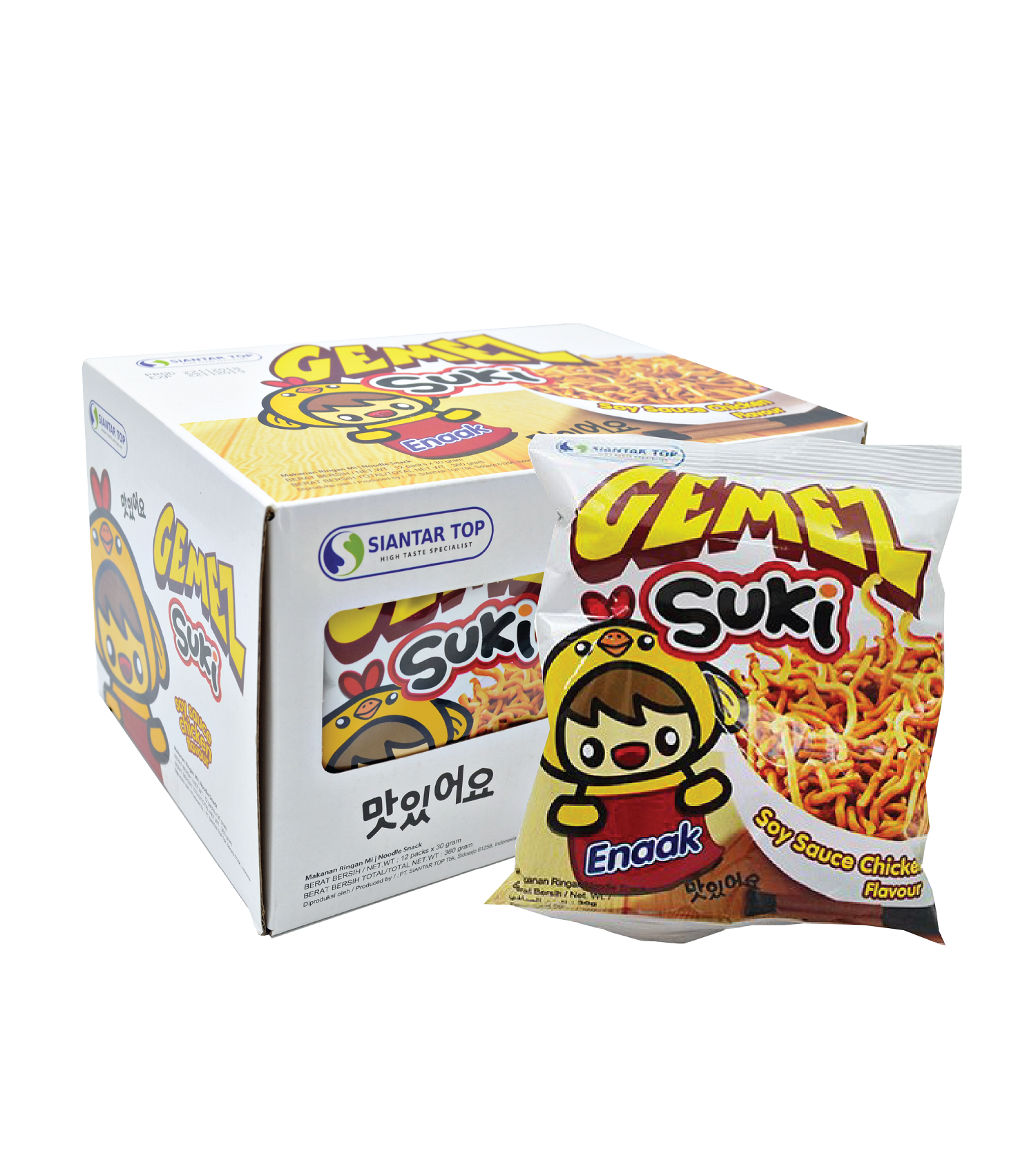 GEMEZ SUKI NOODLE SNACK SOY SAUCE AND CHICKEN FLAVOR 30G (12 ซอง/กล่อง)