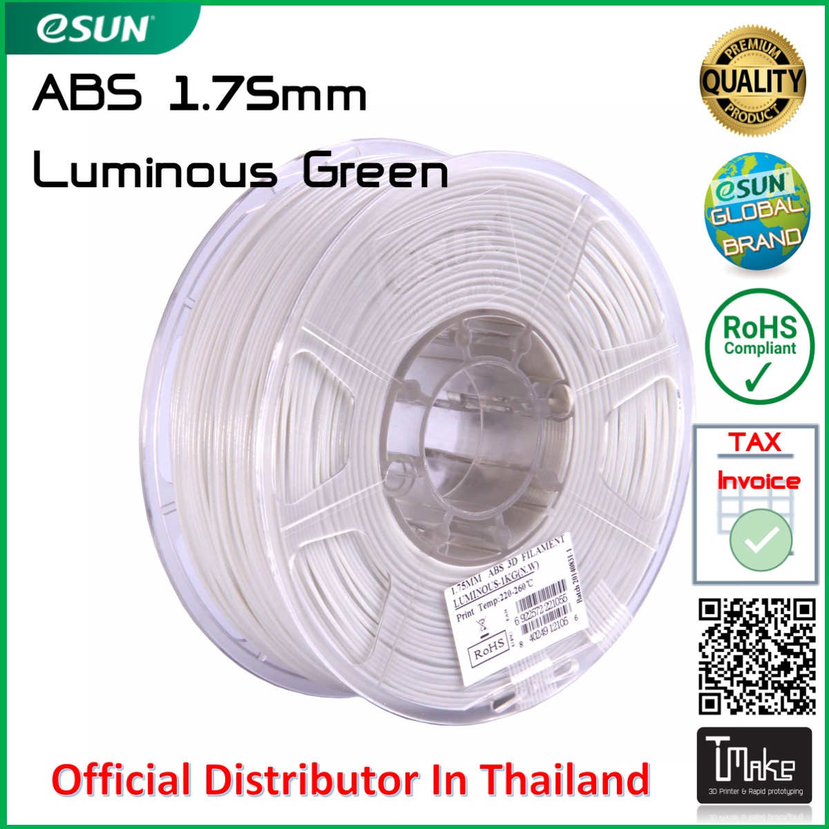 eSUN Filament ABS Luminous green Size 1.75mm for 3D Printer