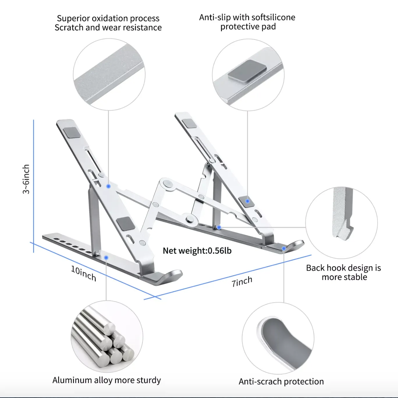 Laptop stand ขาตั้งแล็ปท็อป/แท่นวางโน๊ตบุ๊ค ปรับระดับได้ 7 ระดับ พับเก็บได้ น้ำหนักเบา