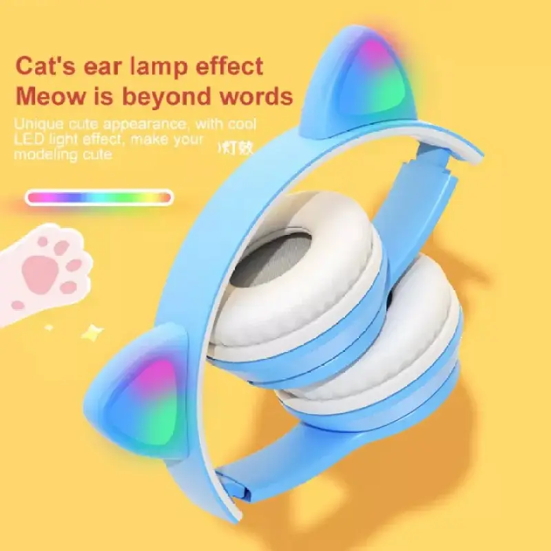 ภาพสินค้าOriginal หูฟังหูแมวหูฟังชุดหูฟังบลูทูธ5.0 Led ปรับหูฟังพับได้ Blth 5.0หูหูฟังสเตอริโอไร้สายพับได้กว้างความเข้ากันได้ยาวสแตนด์บายมีไมโครโฟนในตัว ไฟLED จากร้าน All Mart บน Lazada ภาพที่ 1