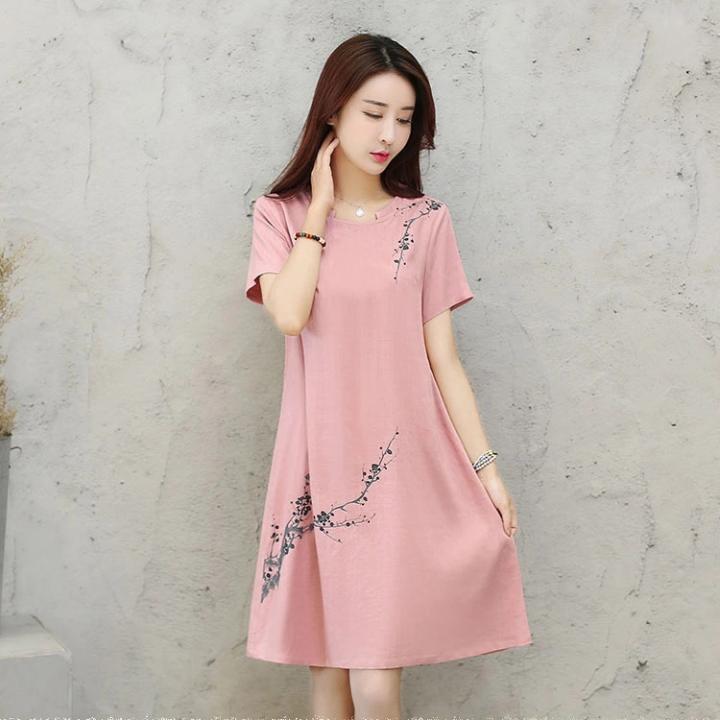 B706# ชุดเดรสสีชมพูคอจีน – No Brand – 1645746193_TH-4560102197 >>> 🇹🇭 Top1Thailand 🛒 >>> lazada.co.th 🇹🇭 🇹🇭 🇹🇭🛒🛍🛒