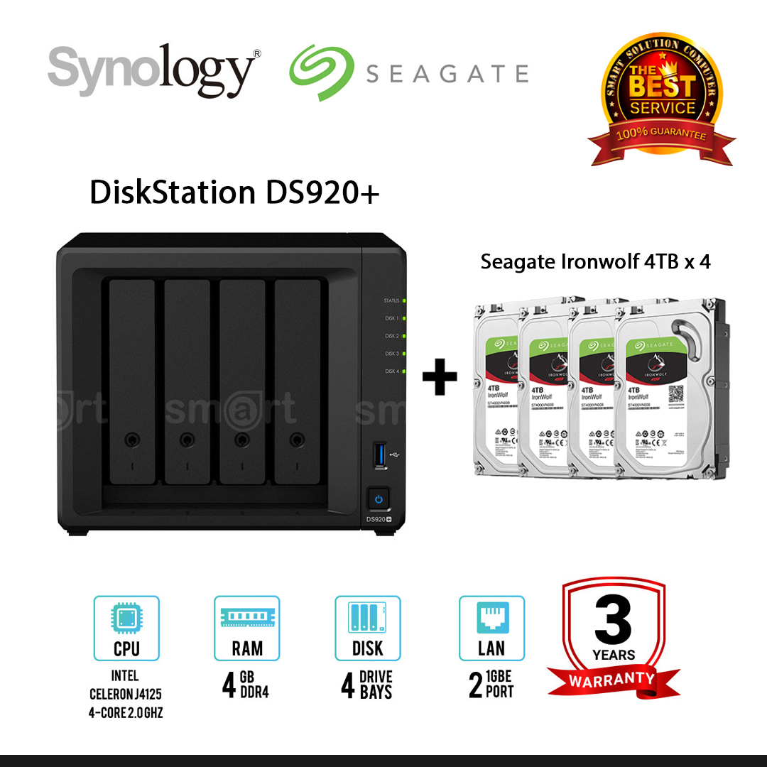 [Set] Synology DiskStation DS920+ 4-bay NAS + Seagate Ironwolf 4TB (ST4000VN008) x 4