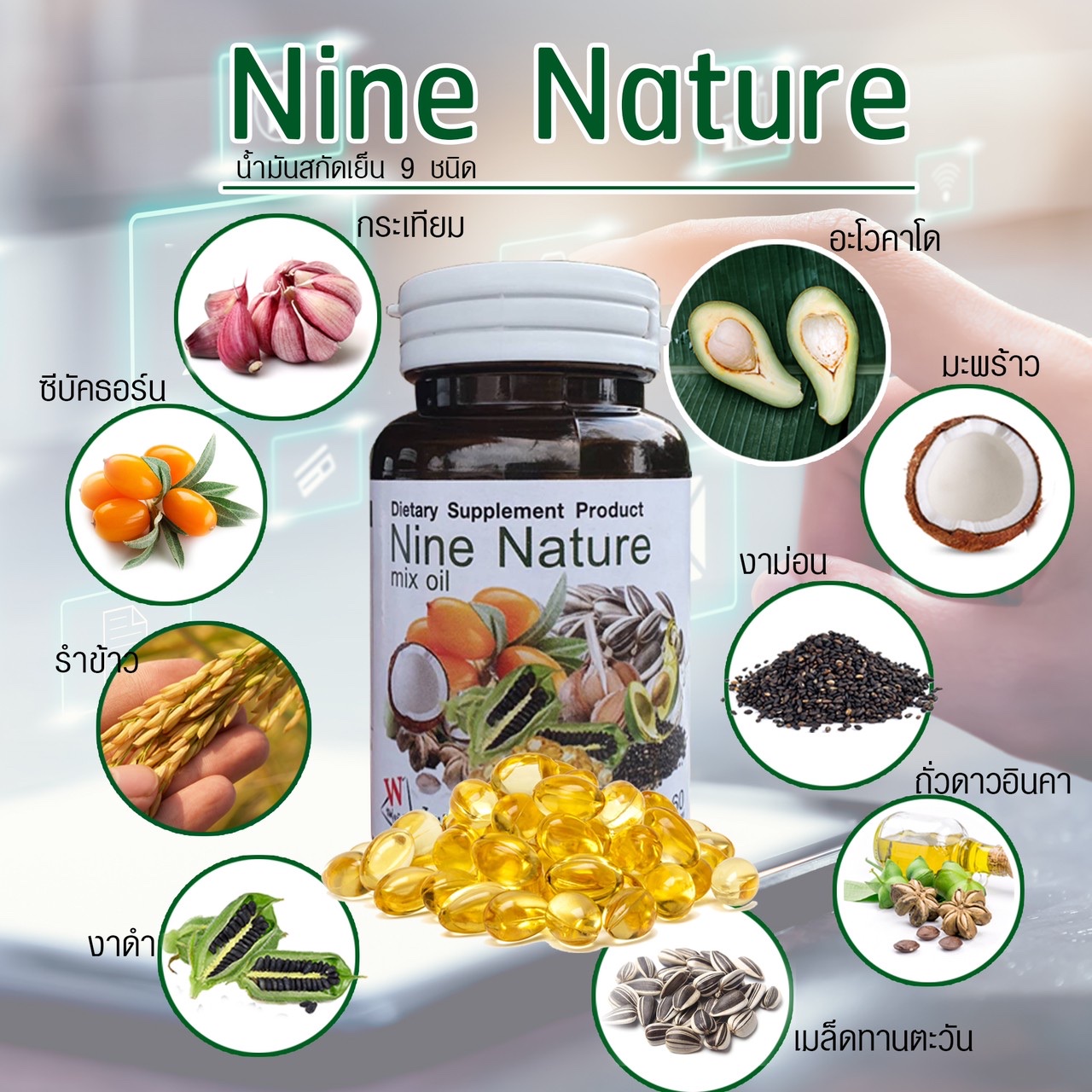 Nine Nature mix oilน้ำมันสกัดเย็น 9ชนิด เพื่อสุขภาพ น้ำมันอโวคาโด น้ำมันเมล็ดทานตะวัน น้ำมันถั่วดาวอินค น้ำมันมะพร้าว