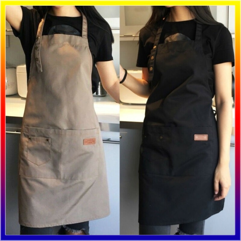 โปรโมชั่น Flash Sale : ????【 จัดส่ง 2 วัน 】จัดส่งในพื้นที่ ผ้ากันเปื้อน อุปกรณ์ครัว ผ้ากันเปื้อนเอี๊ยมปรับสีทึบกันน้ำกันคราบกับสองกระเป๋าครัวเชฟท apron