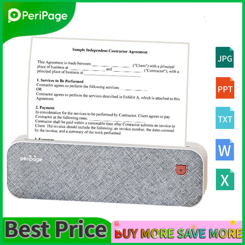 PeriPage-2 PeriPage A4 Paper Printer Direct Thermal Transfer Wirless  Printer Mobile 210mm Mobile Photo Printer USB BT Connection with 1 Roll  Thermal Paper Support 2''/3''/4'' Paper Width Printing PDF 
