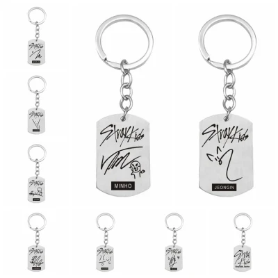 kpop stray kids keychains stainless steel Member Funny signature key ring pendant key chain stray kids kpop supplies
