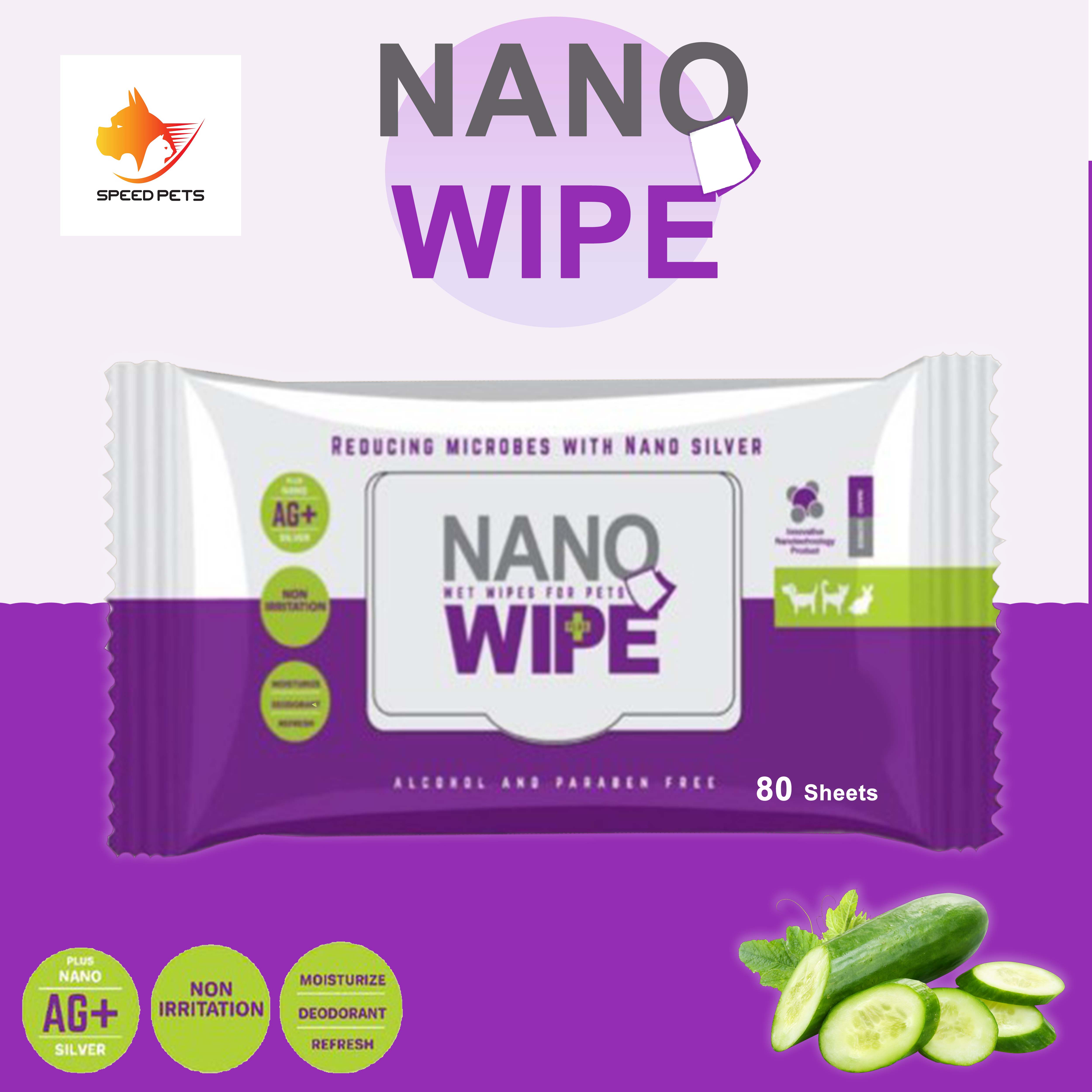 Nano Wipe Dog Cat ผ้าเปียกเช็ดตัว ผ้าเปียก ทิชชู่เปียก สูตรนาโนซิลเวอร์ สุนัข แมว กระต่าย 80 แผ่น