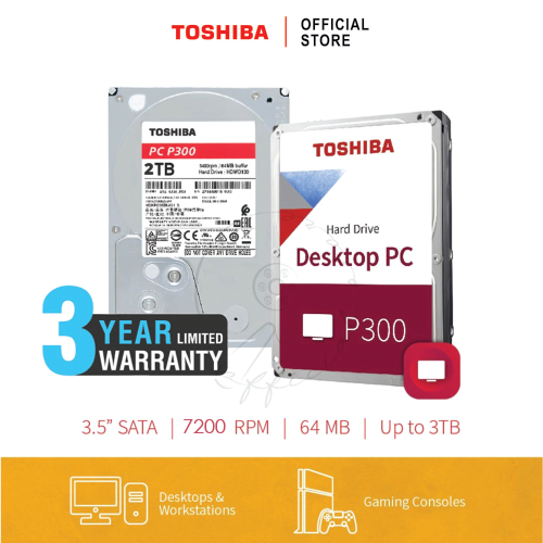 HARDDISK TOSHIBA 2TB (P300) HDWD220 P300 SATA 3.5 7200RPM C/B 64 MB