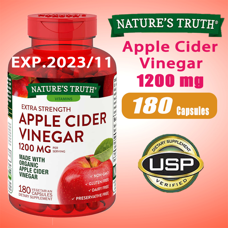 [exp2023] ขับถ่ายดี Now Foods Apple Cider Vinegar 450 mg 180 Veg