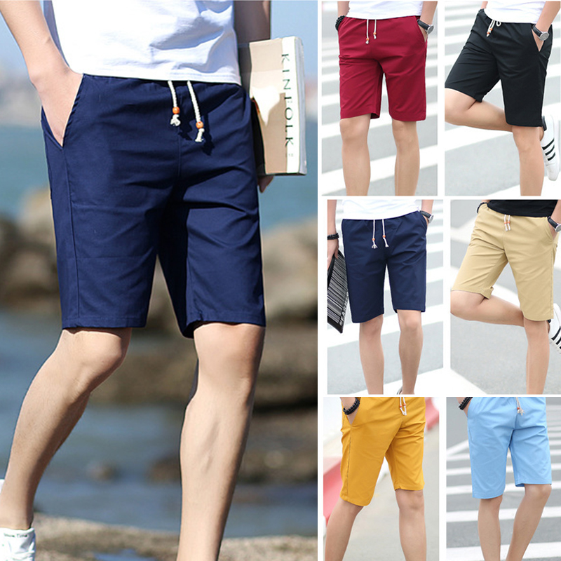 Men Shorts กางเกงขาสั้นสุดคลาสสิคกางเกงลำลองกางเกงขาสั้นผู้ชายผ้าคอตตอนสีทึบกางเกงออกกำลังกาย
