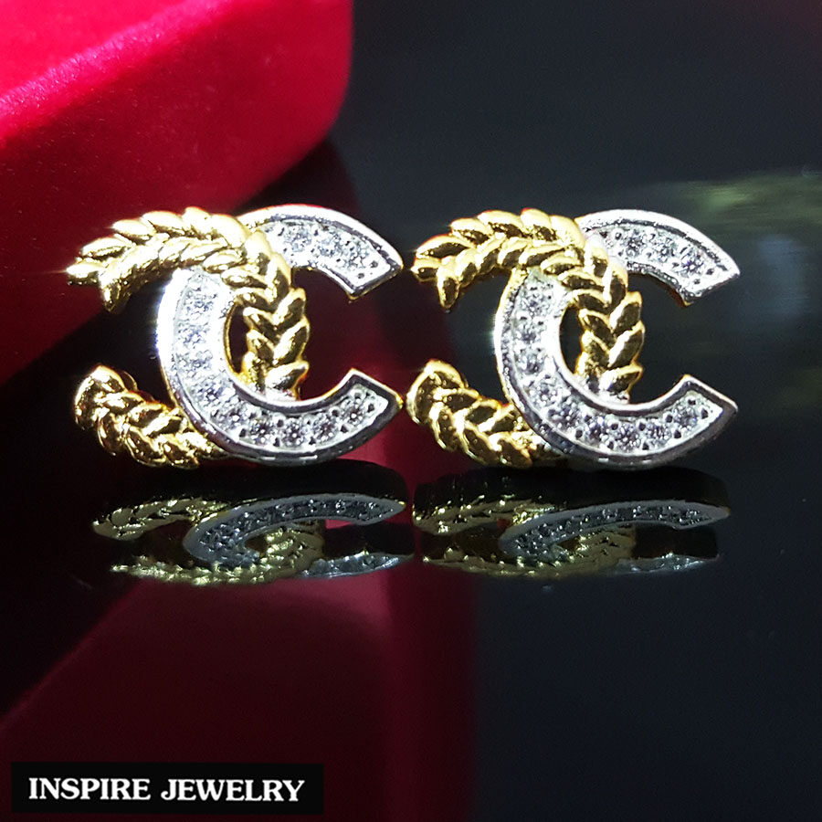 Inspire Jewelry ,ต่างหูCN ช่อมะกอก ฝังเพชร งาน Design จิวเวลลี่ หุ้มทองแท้ 100$K สวยหรู (พิเศษ สำหรับผิวแพ้ง่ายมาก)