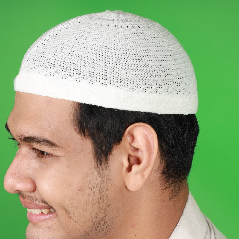 หมวกถักสีขาวคละลาย mua76 มุสลิม อิสลาม