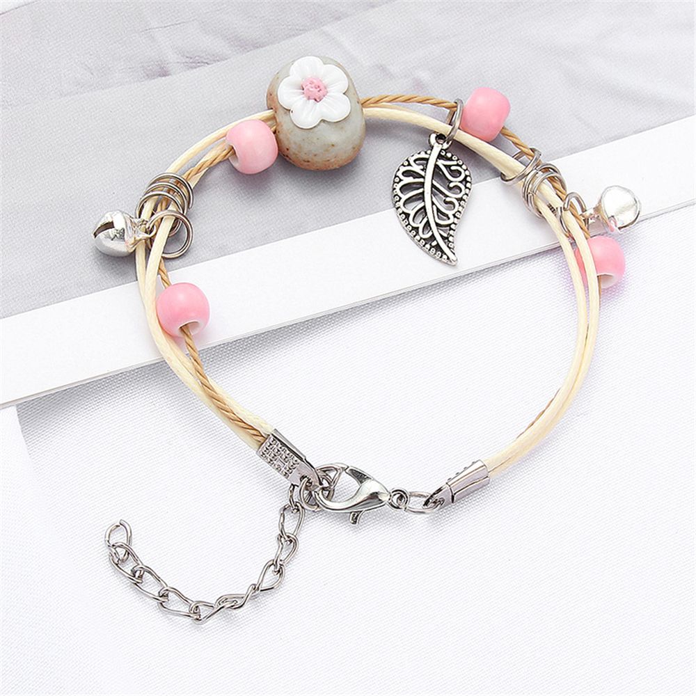 Zhuafengxi Woman Bee Decor Handmade Leaf Ceramic Wristband Retro Flower