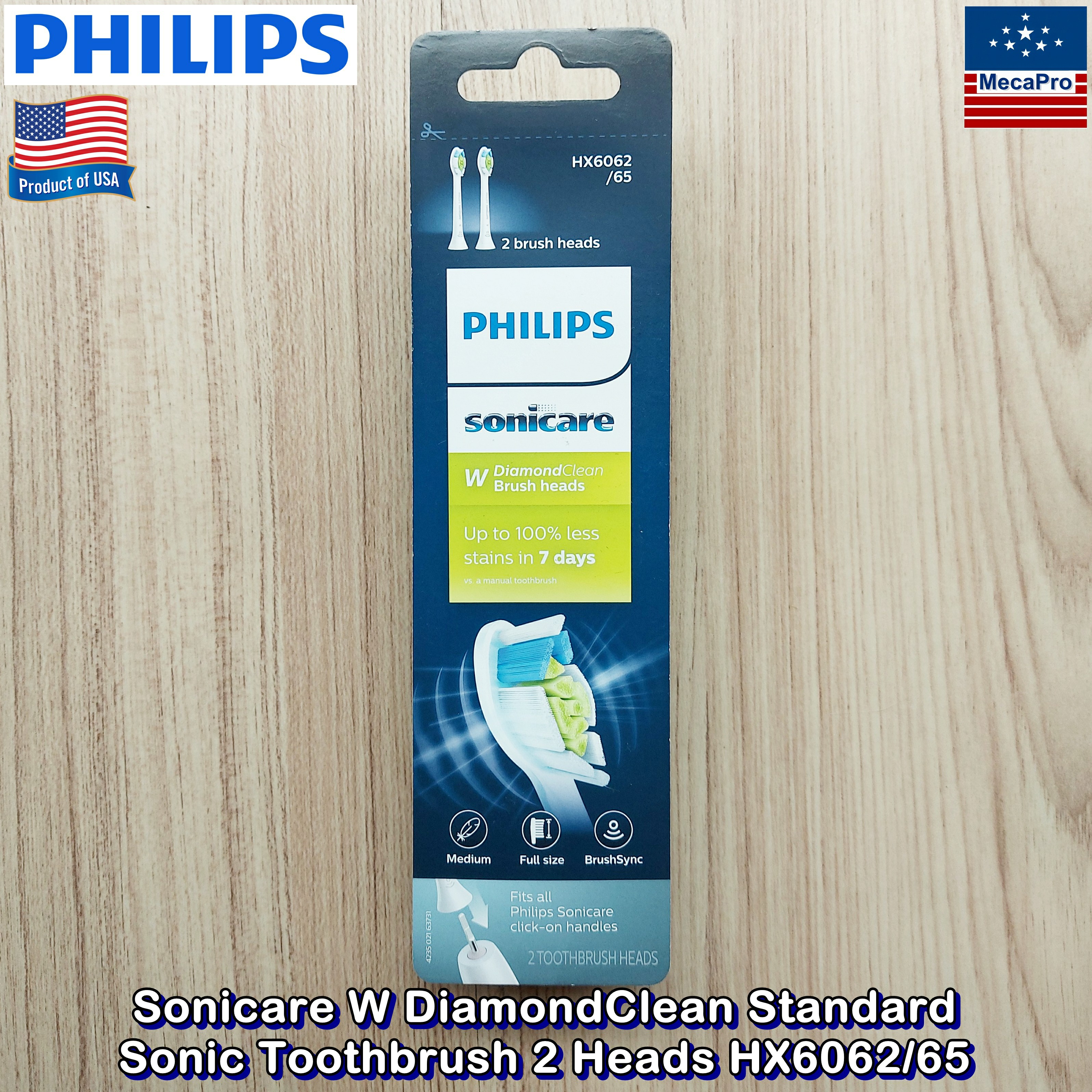 Philips® Sonicare W DiamondClean Standard Sonic Toothbrush 2 Heads HX6062/65 ฟิลิปส์ หัวแปรงสีฟันไฟฟ้า 2 ชิ้น/แพ็ค