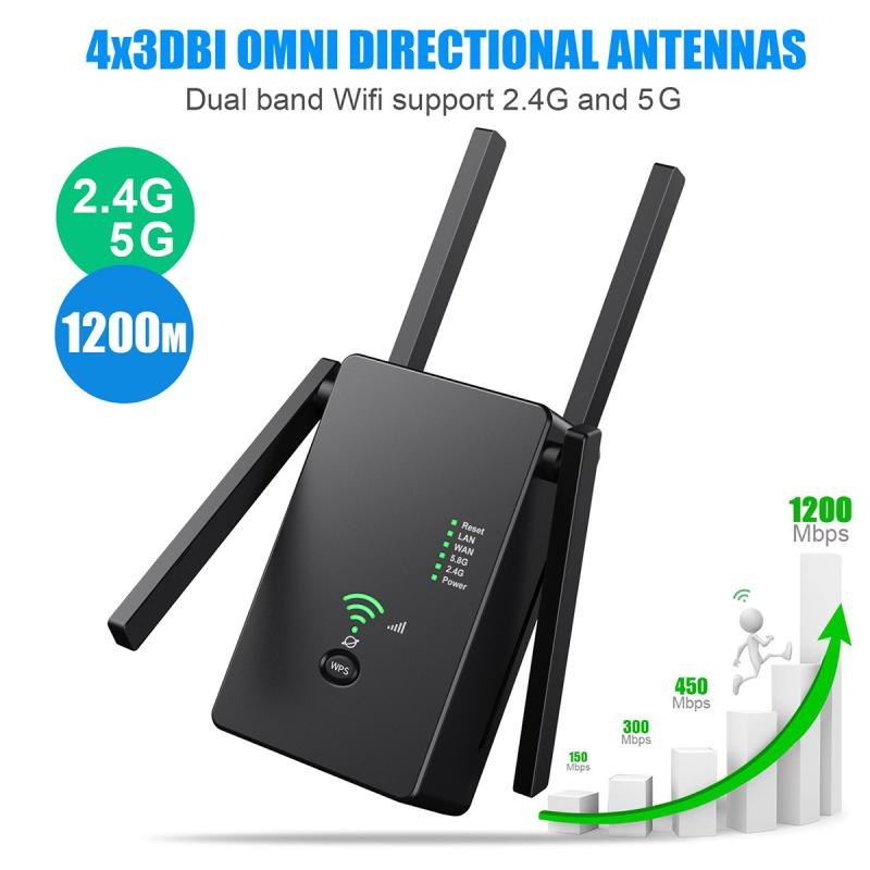2.4GHz 5G Wifi Repeater WEP WPA Wireless 1200Mbps Mini Gigabit Signal ...