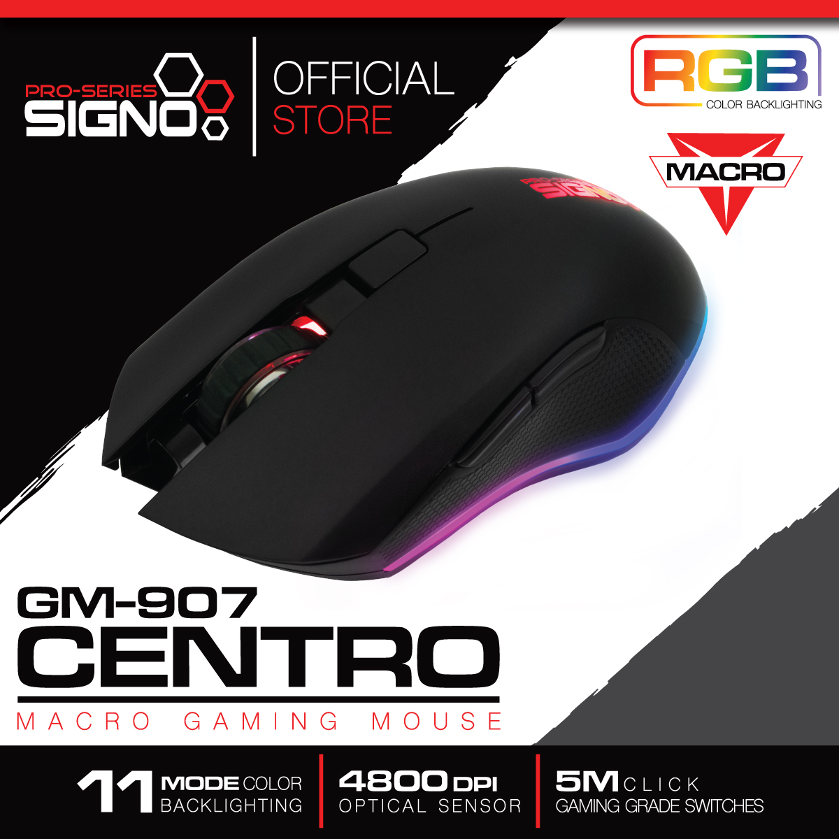 SIGNO CENTRO Macro Gaming Mouse รุ่น GM-907 (Black) (เกมส์มิ่ง เมาส์)