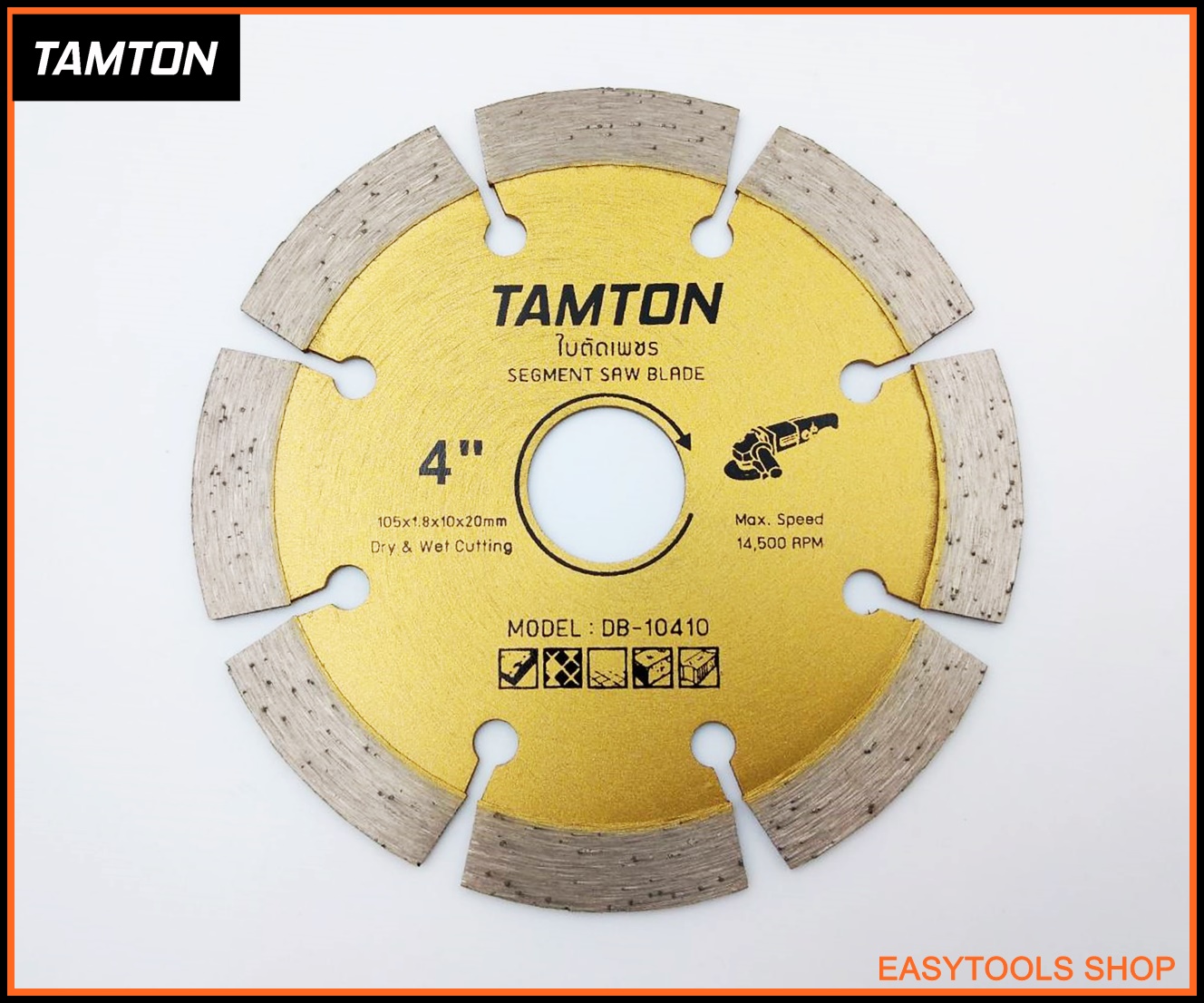 TAMTON DB-10410 ใบตัดเพชร 4 นิ้ว ใช้สำหรับตัดคอนกรีต ปูน อิฐ หินแกรนิต หินอ่อน (105 mm. แบบตัดแห้งและน้ำ) ใบเพชรตัดคอนกรีต Fast Cut & Long Life 2X รุ่นยอดนิยม พิเศษซื้อ 10 ใบ แถม 1 ใบ