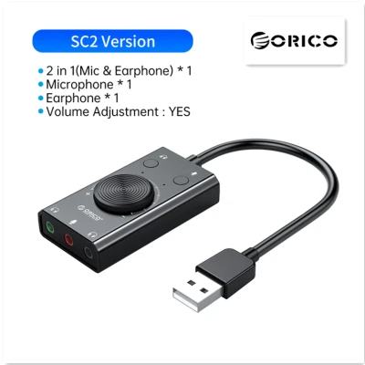 ORICO-SC2 ซาวด์การ์ด sound card หูฟังไมโครโฟนการ์ดเสียงภายนอกUSB แบบไม่มีไดรฟ์ การ์ดเสียง แบบพกพาสองในหนึ่งเดียวพร้อมปรับระดับเสียงเอาต์พุต 3