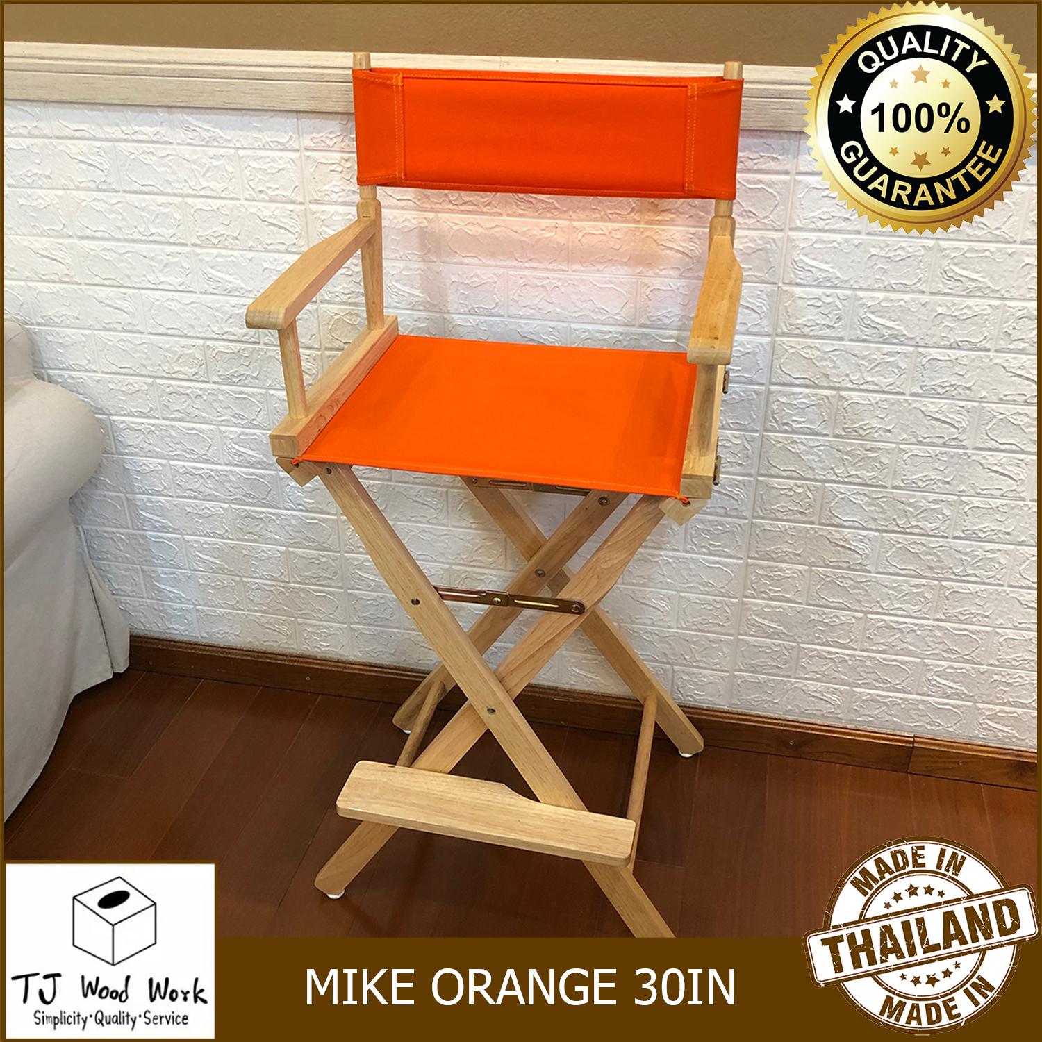 TJWW WOODEN DIRECTOR CHAIR MIKE ORANGE 30 INCHES เก้าอี้ไม้ เก้าอี้ผ้าใบ เก้าอี้ผู้กำกับ เก้าอี้พับได้ ผ้าใบสีส้ม