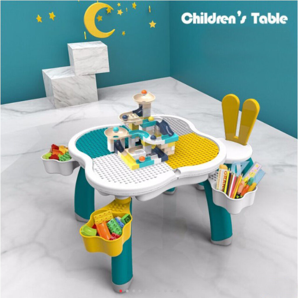 โต๊ะตัวต่อ ชุดโต๊ะต่อเลโก้กระต่าย (Rabbit  Table) ขนาดใหญ่ แข็งแรง มีตะกร้าใส่ของเล่น 4ใบ (ชุดโต๊ะ 1 ตัว + เก้าอี้ 1 ตัว) โต๊ะการบ้านเด็ก