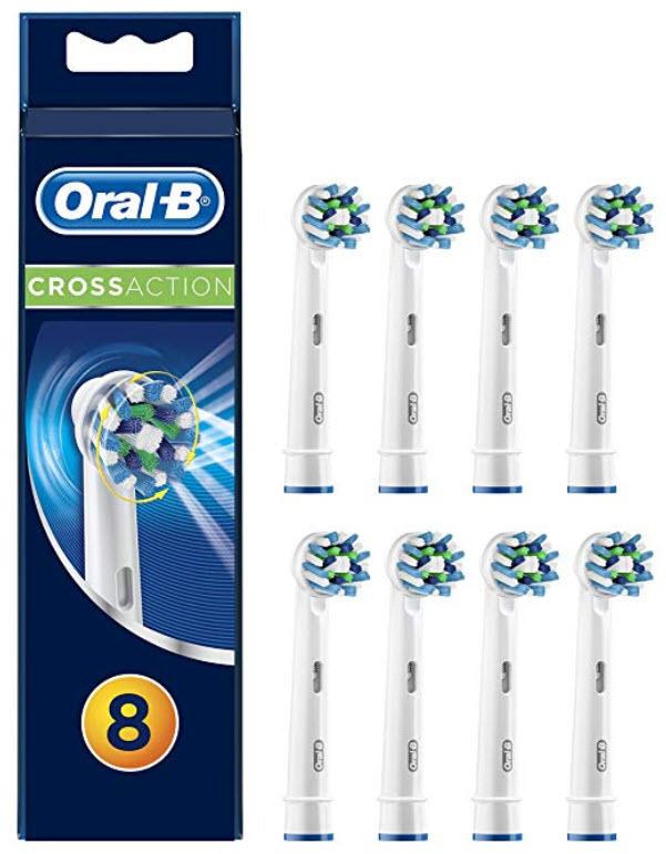 Oral-B CrossAction White Toothbrush Heads Pack of 8 Replacement Refills for Electric Rechargeable Toothbrush