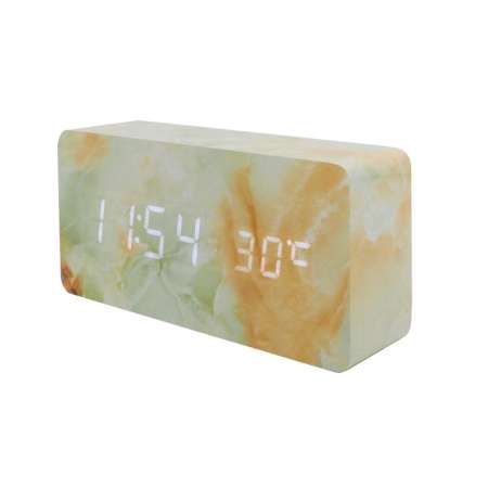 Wooden Clock นาฬิกาดิจิตอล นาฬิกาปลุก นาฬิกาปลุกดิจิตอล นาฬิกาปลุกดิจิตอลตั้งโต๊ะ นาฬิกาตั้งโต๊ะ ลายหินอ่อน [เขียว]