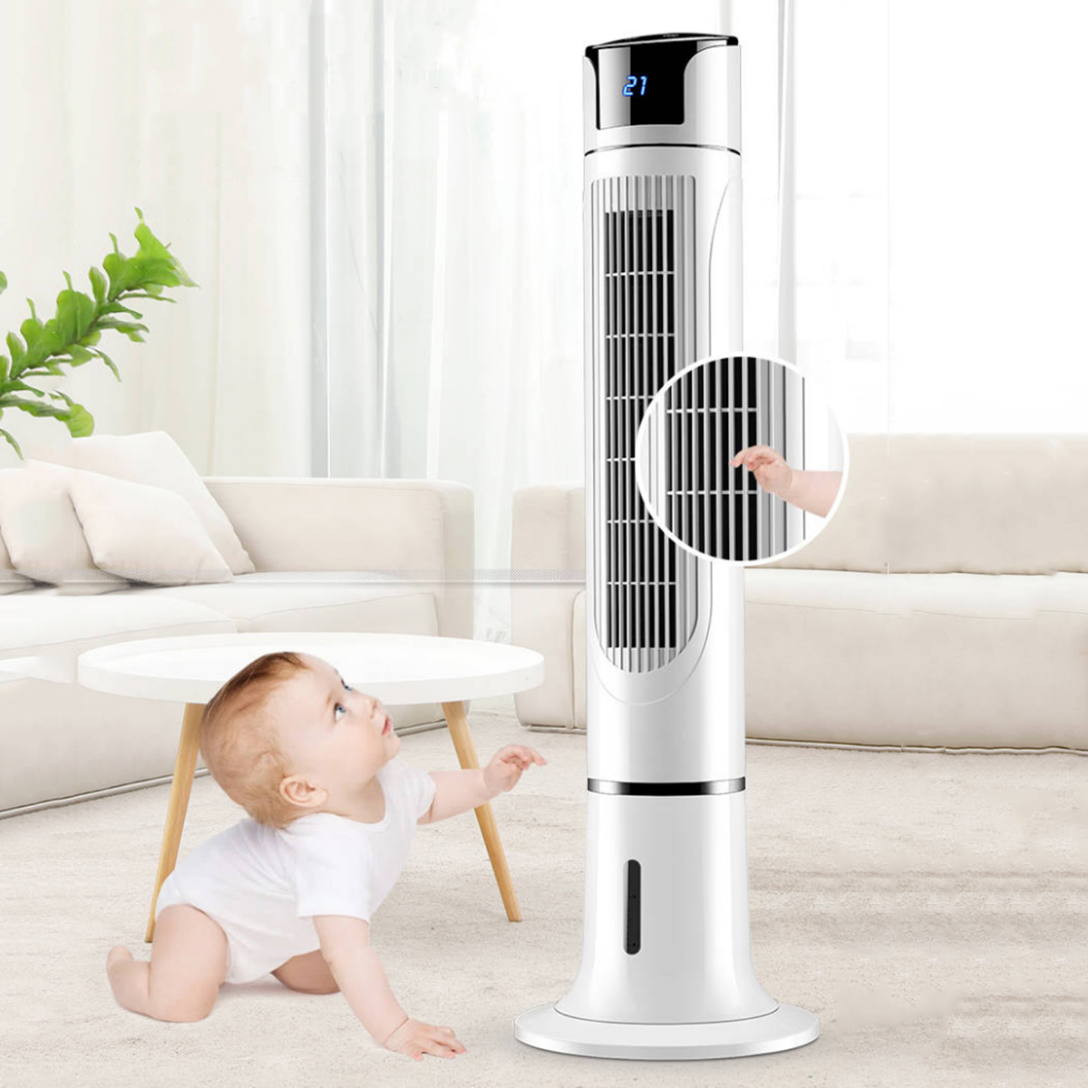 พัดลมทาวเวอร์ ไร้ใบพัด ปรับระดับแรงลมได้ 6 ระดับ เย็นสบาย ใช้งานได้นาน พัดลมไอเย็น พัดลมไอน้ำ เครื่องปรับอากาศ เครื่องเพิ่มความชื้น เครื่องกรองอากาศ ประหยัดไฟ ตั้งเวลาได้ มีรีโมทควบคุม